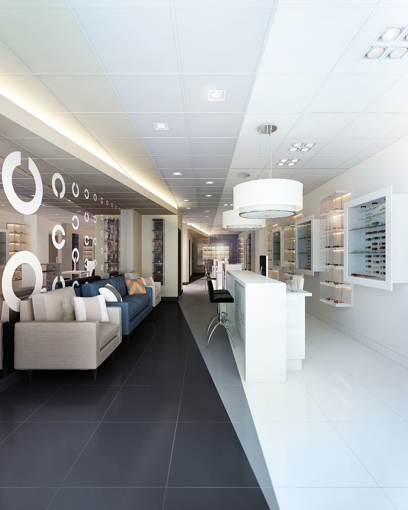 Approved design concept, optical store sales floor, Brooklyn