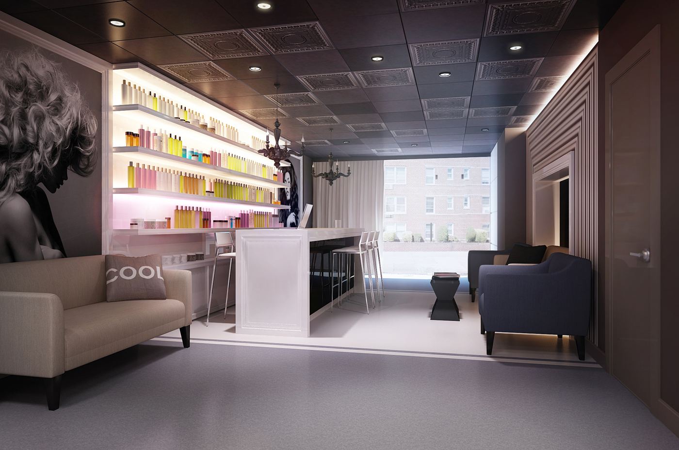Approved design concept, salon retail floor, Brooklyn